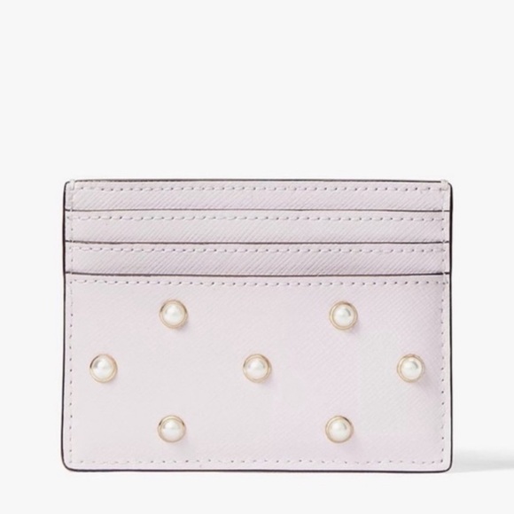 Kate Spade Madison Studded Faux Pearls Small Slim Card Holder, Lilac Moon - Picture 1 of 10